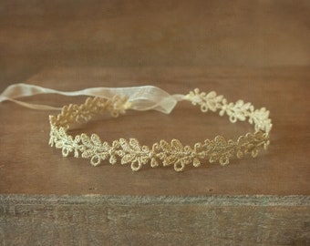 Baby Headband, Gold Lace Headband, Baby Crown, Newborn Headband, Baby Girl Photo Prop, Newborn Props, RTS, Baptism, Baby Props