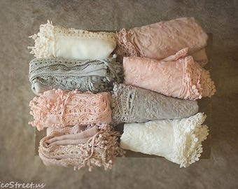 Baby Lace Wraps Set, Newborn Wraps, Baby Girl Photo Prop, newborn Props, RTS, Ivory, Mauve Pink Wrap, Gray, Baby Props,  Fringe Wrap, RTS