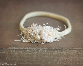 Ivory Headband, Flower Baby Crown, Newborn Headband, Baby Girl Photo Prop, Newborn Props, RTS, Baby Headband