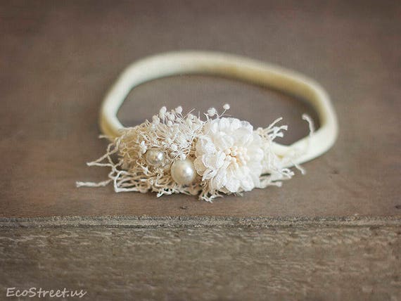 Ivory Headband, Flower Baby Crown, Newborn Headband, Baby Girl Photo Prop, Newborn Props, RTS, Baby Headband