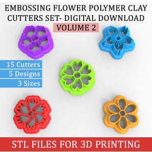 Formine per pasta polimerica a forma di fiore in rilievo: file STL per stampa 3D (download digitale)
