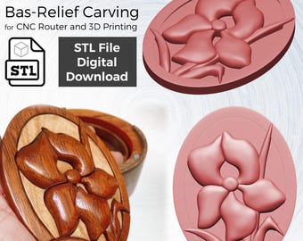 Basreliefsnideri av irisblomma | STL-fil för CNC-fräs och 3D-utskrift | Digital nedladdning