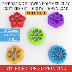 Formine per pasta polimerica a forma di fiore in rilievo: file STL per stampa 3D (download digitale)