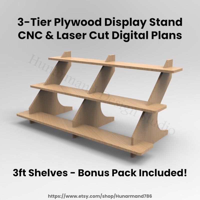 3-tier Wooden Display Stand Digital Plans | CNC & Laser Cut Files (2ft ...