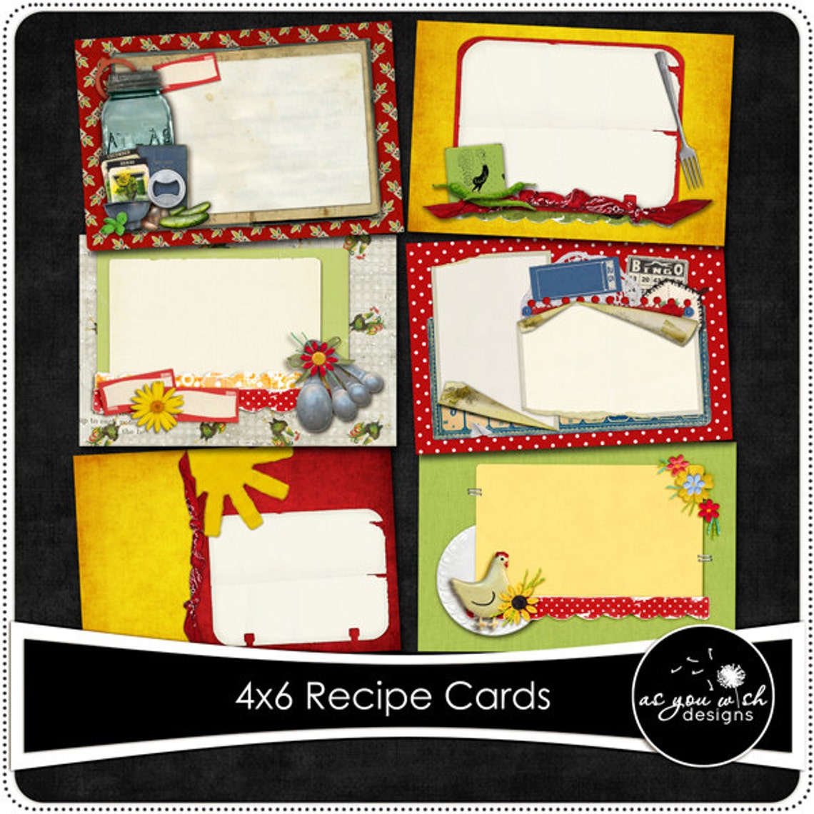 4x6 Printable Recipe Cards Digital Downloads Cookie | Etsy