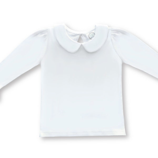 Girls Long Sleeve Peter Pan Collar Shirt, Personalized, Monogram