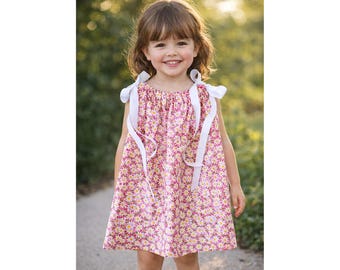 Pink Daisy Pillowcase Dress for Baby and Toddler Girls • Handmade Floral Summer Sundress
