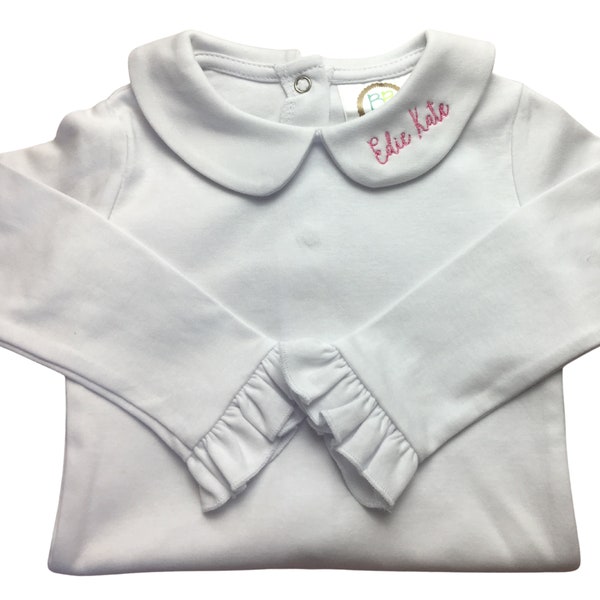 Girls Long Sleeve Peter Pan Collar Infant Bodysuit, Personalized, Monogram