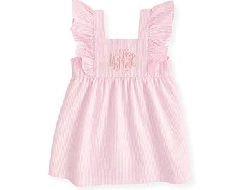 Personalized Pink Seersucker Dress with Monogram or Name for Baby or Toddler Girl