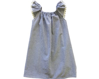 Baby or Toddler Navy Blue Seersucker Angel Dress