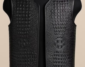 Genuine Crocodile Leather Look Vest: Handmade Biker Western Style Gilet