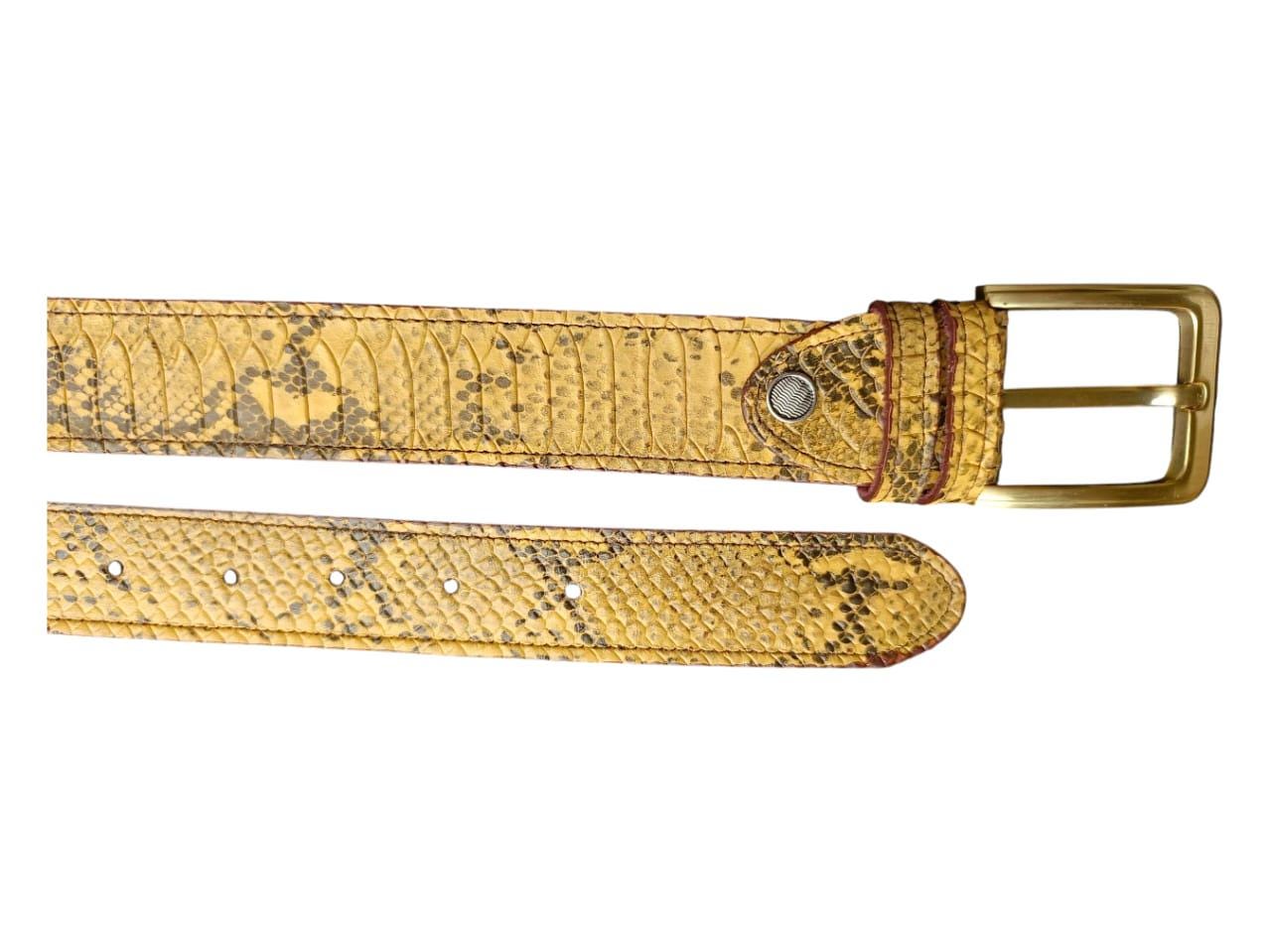 Handmade Yellow Python Print Leather Belt | Western Style 