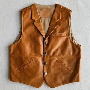 Men's Classic Tan Marine Color Leather Western Vest
