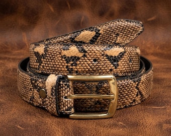 Python Embossed Leather Belt – Exotic Snakeskin Western Style Buckle Belt