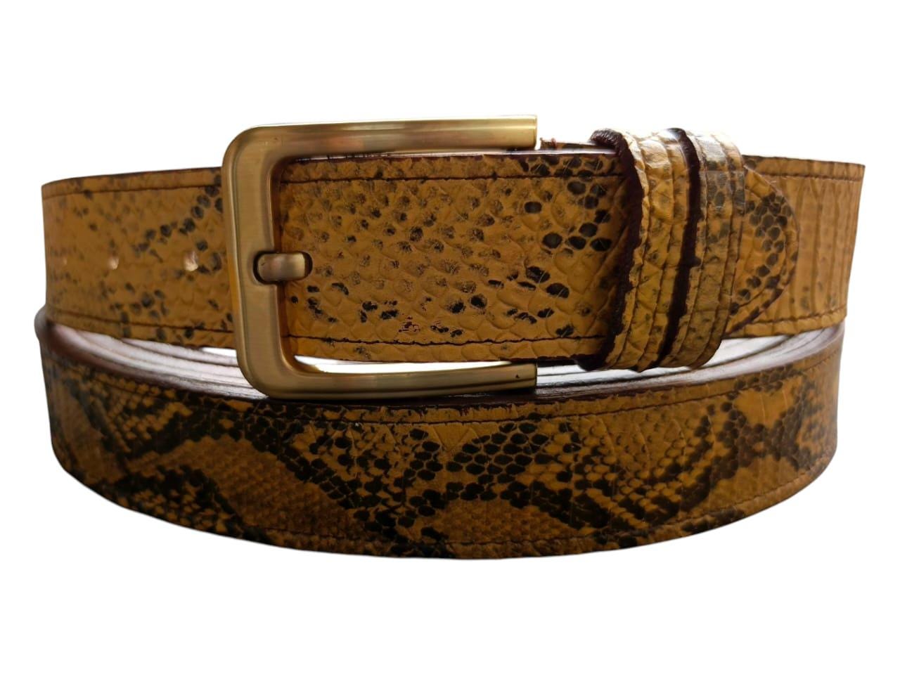 Yellow Python snake printed leather belt with gold buckle MILLA PYTHON LEATHER BELT | B-low The Belt main image 2