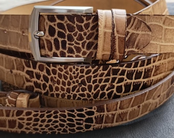 Handmade Python Print Leather Belt | Western Fashion