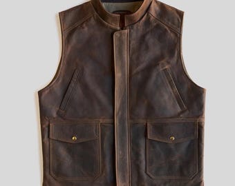 Handmade Leather Biker Vest | Vintage Utility Waistcoat