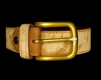 Genuine Cowhide Hair-On Leather Belt – Western Style Handmade Unisex