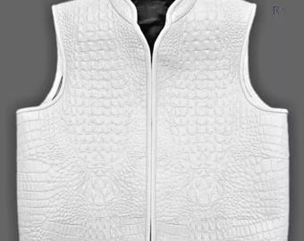 Genuine Crocodile Leather Vest: Handmade Biker Western Style Gilet