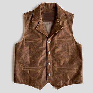 Handmade Cow Cracker Leather Vest: Vintage Western Biker Style