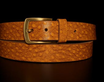 Echte leren riem met struisvogellook – handgemaakte exotische huid, uniseks westernstijl