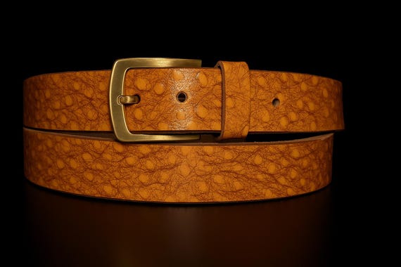 Genuine Ostrich Look Leather Belt – Handmade Exotic Skin Unisex Western Style