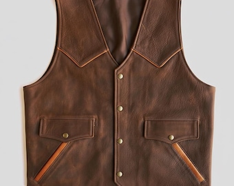 Men’s Ranch Leather Vest | Handmade Western Upper | Vintage Utility Waistcoat | Rugged Cowboy Workwear