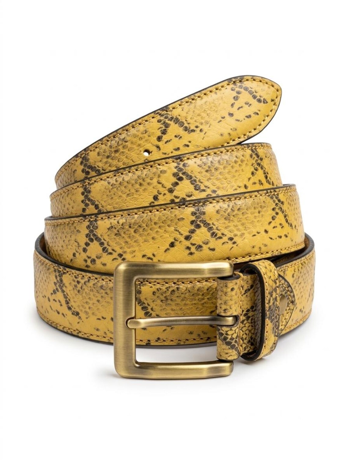 Handmade Yellow Python Print Leather Belt | Western Style Gold Buckle ...