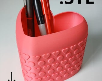 Heart Shaped Pen Storage Container. Heart and Polka dot Texture. (Digital Download)
