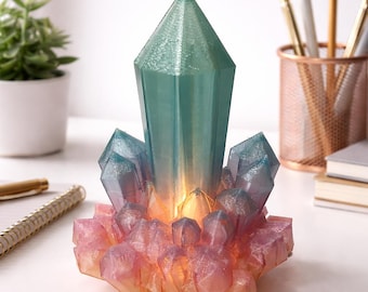 Glowing Crystal LED Light. Transparent & 3D printed. 200 HR Electric Tea Light Included.