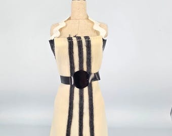 Vintage 1960s Barbie Dress, Cream Knit with Black Stripes, Mod Fashion Doll Clothes