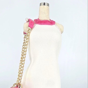 White Halter Dress with Pink Collar & Matching Mini Fashion Bag