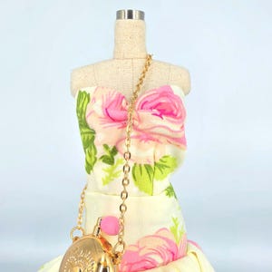 Handmade Floral Sundress: Pink & Green Print with Gold Mini Bag