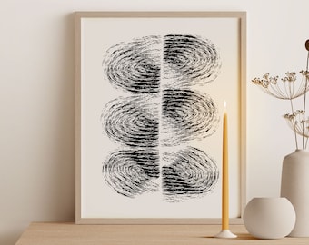 Abstract Digital Print, Printable Wall Art, Boho Print, Modern Black & White Design, Digital Download, Original Modern Art, Thumbprint Art