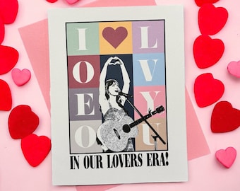 Taylor Swift Eras Inspired Valentine Card, TSwift Themed Card, TSwift Lover Valentine Gift for Swiftie, Taylor Swift Art, Galentine Card