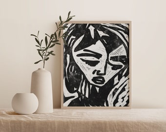 Expressionist Art, Monotype Style Print, Printable Wall Art, Abstract Female Painting, Printmaking, Digital Download, Original Modern Art