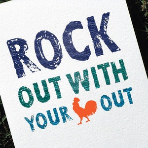 Funny Birthday Card Rockin Rooster Colorful Version