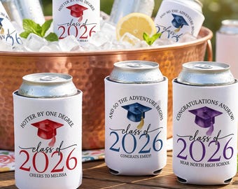 Grands cadeaux de remise des diplômes, Glacières personnalisées pour la promotion 2026, Koozies de remise des diplômes personnalisés, Pochettes pour verres pour diplômés
