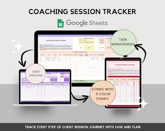 Suivi de session de coaching, liste de contrôle d'intégration des clients, feuille de calcul de coaching, dossier de gestion des tâches, CRM, modèle de feuille Google, client