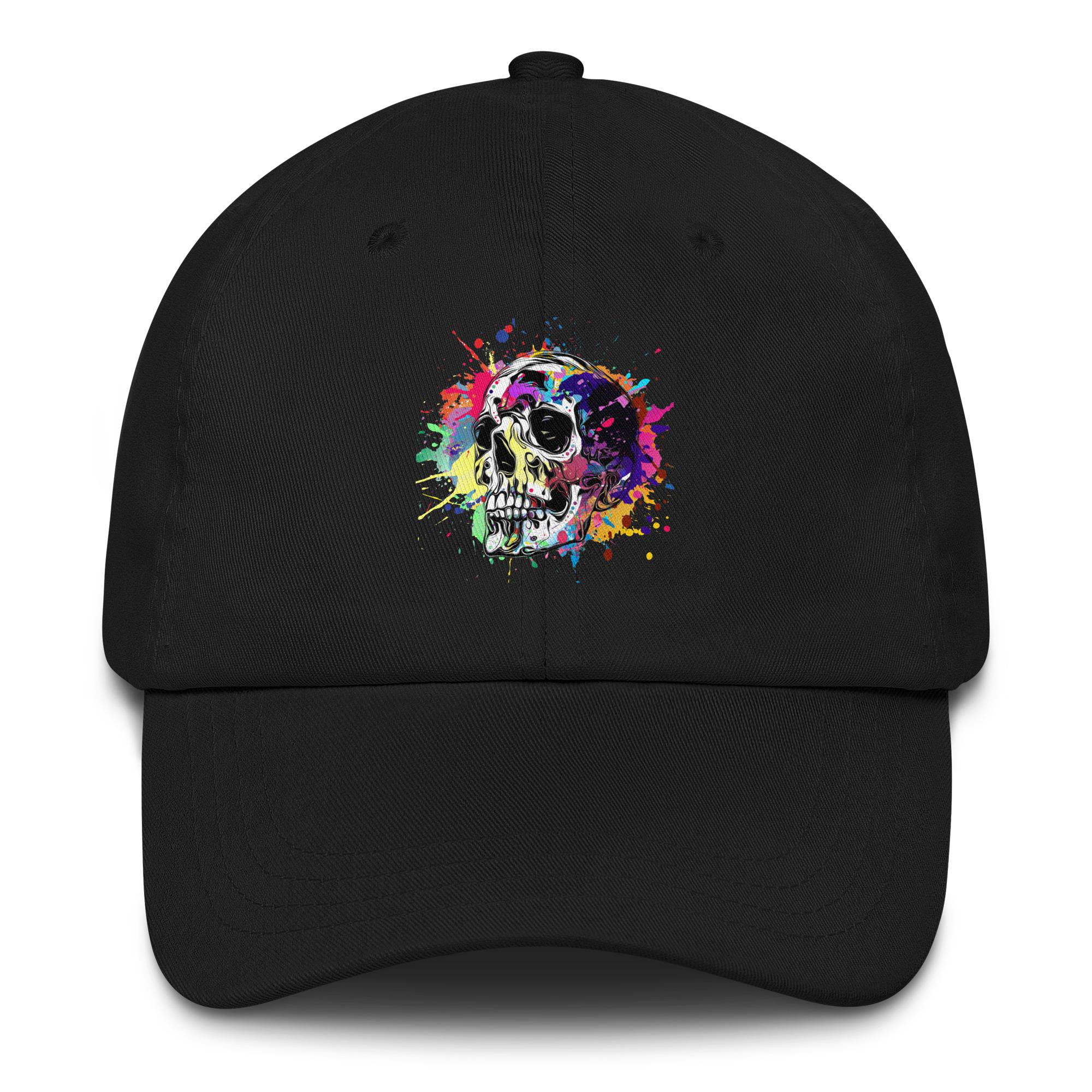 Vibrant Skull Splash Baseball Cap: Colorful Graphic Dad Hat for Trendy, Cool Style