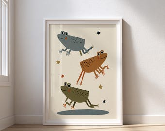 Frog Nursery Print | Woodland Animal Wall Art | Kids Room Decor | Playroom Printable Poster | Cute Frog Illustration for Boys & Girls