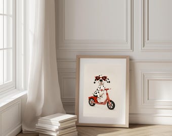 Dalmatiner Roller Poster: Witzige Kinderzimmer Wandkunst (Digitaler Download)