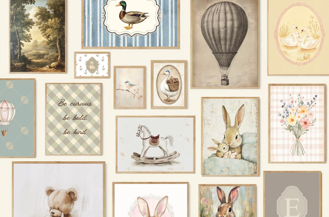 Vintage Nursery Art Print Bundle: Farmhouse Kids Wall Decor (digital ...