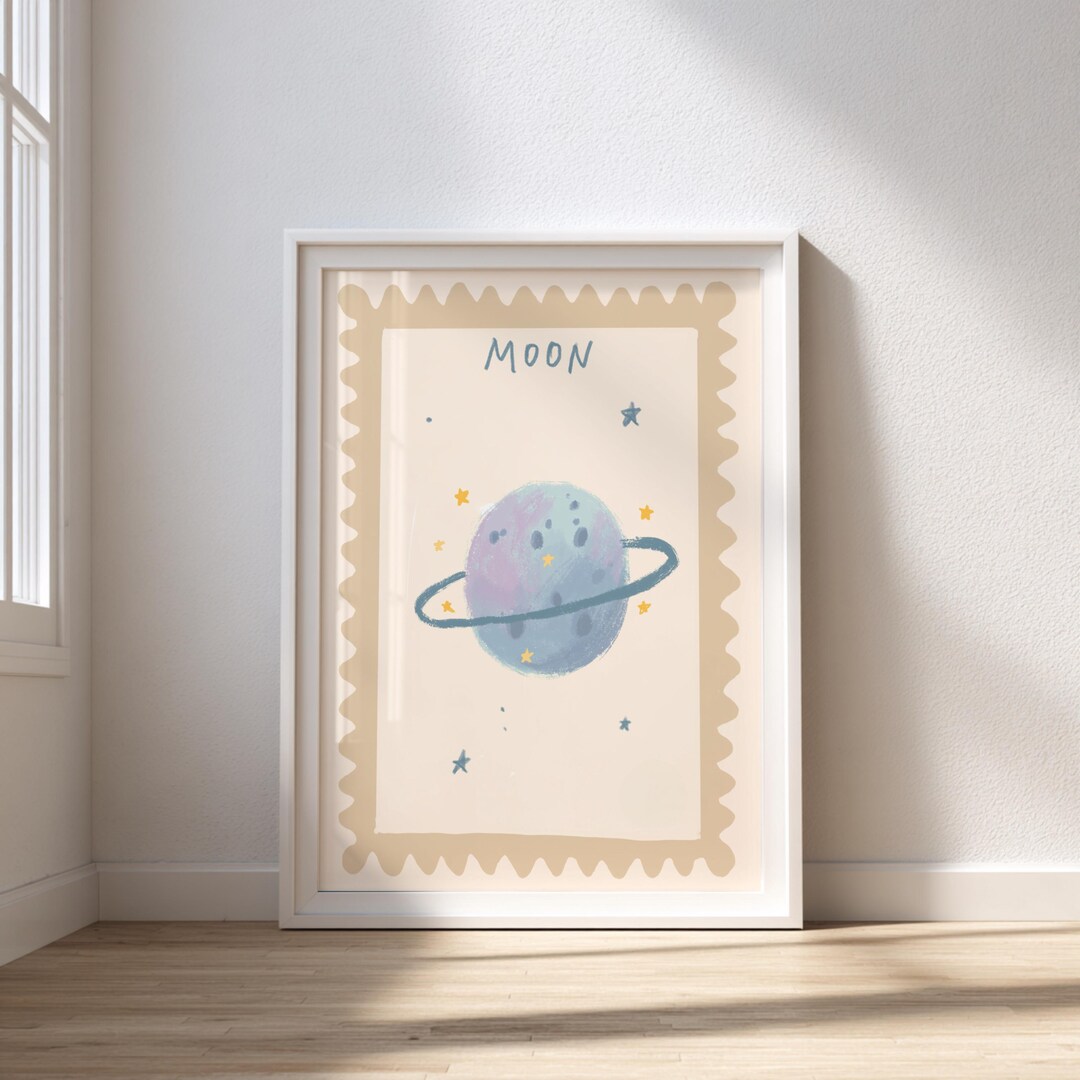Pastel Moon Nursery Print – Retro Planet Kids Room Decor (digital ...