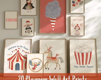 Circus Nursery Prints: Kids Room Wall Art Decor (Digital Download Bundle of 20)