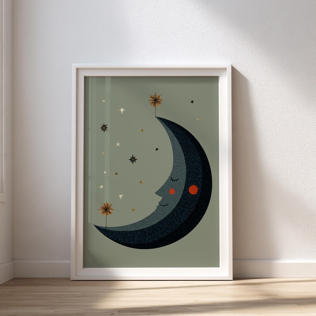 Moon and Stars Nursery Wall Art, Celestial Baby Room Decor, Neutral ...