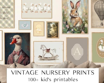 Vintage Nursery Art Print Bundle: Farmhouse Kids Wall Decor (Digital Download)