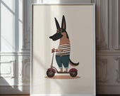 German Shepherd Scooter Print: Stylish Dog Illustration (Digital Download)