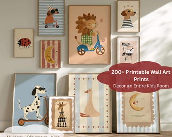 Complete Kids Room Wall Art Bundle – 200+ Printable Nursery, Playroom Prints | Animal & Transport Decor | Digital Download