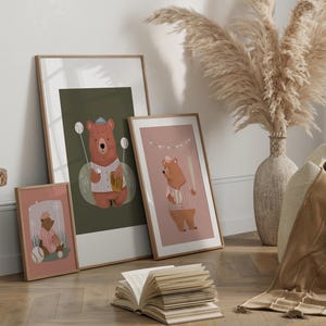 Baseball Bear Wall Art Set | Sports Nursery Prints for Kids | Printable Animal Decor | Digital Download Boy Room Art